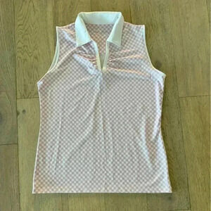 Court Haley Womens Gingham Sleeveless Polo Pink White Medium